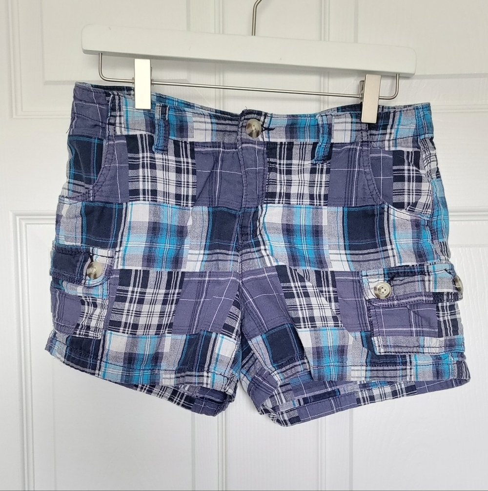 Faded Glory Blue Patchwork Cargo Shorts Size 4